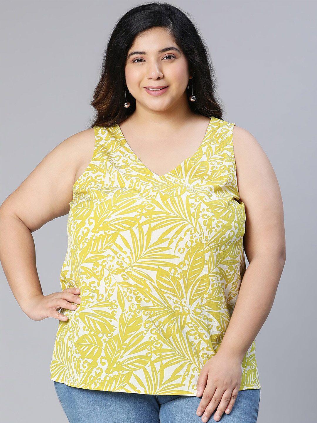 oxolloxo-plus-size-tropical-print-crepe-top