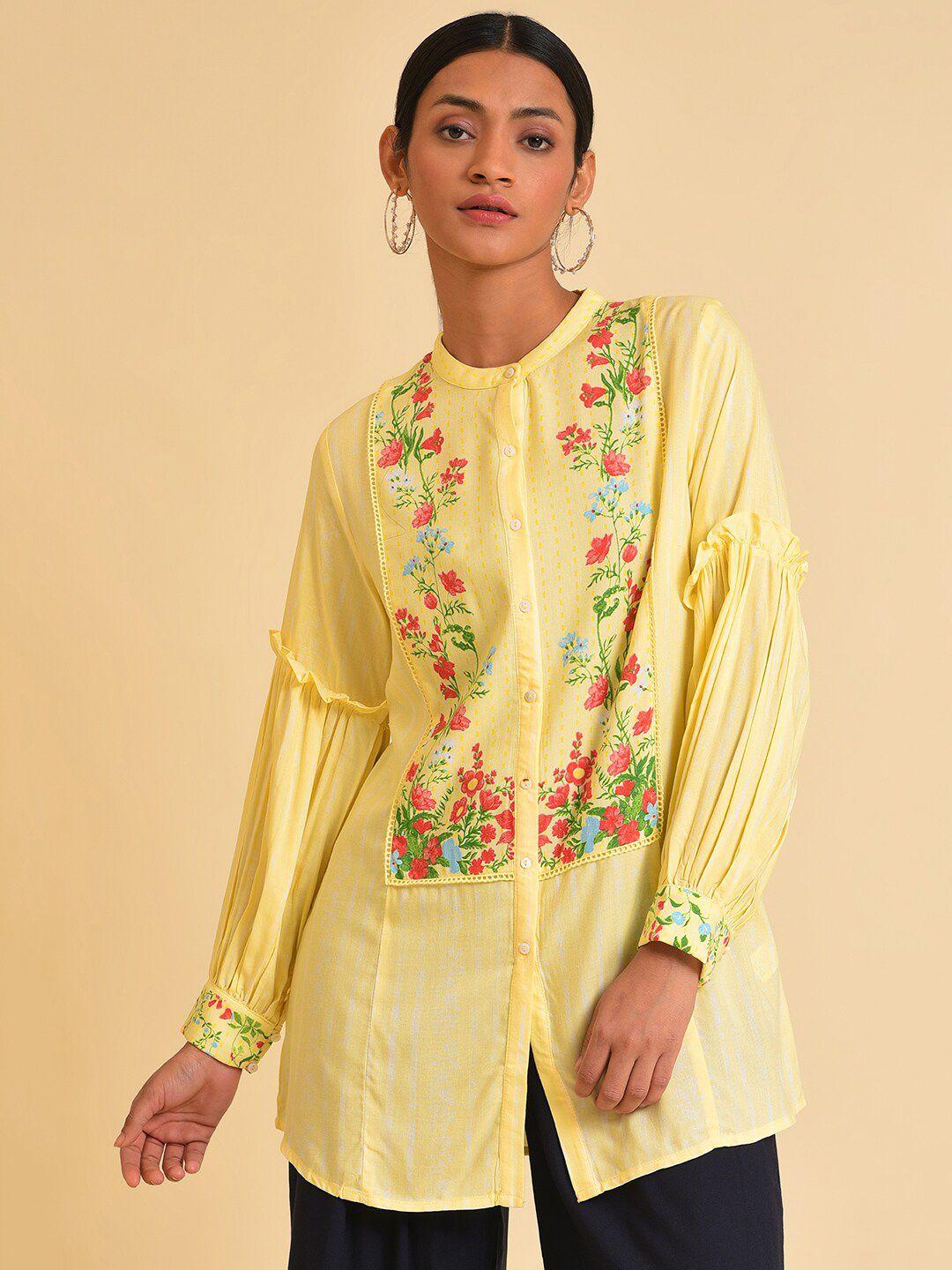 w-yellow-&-red-floral-printed-mandarin-collar-shirt-style-longline-top