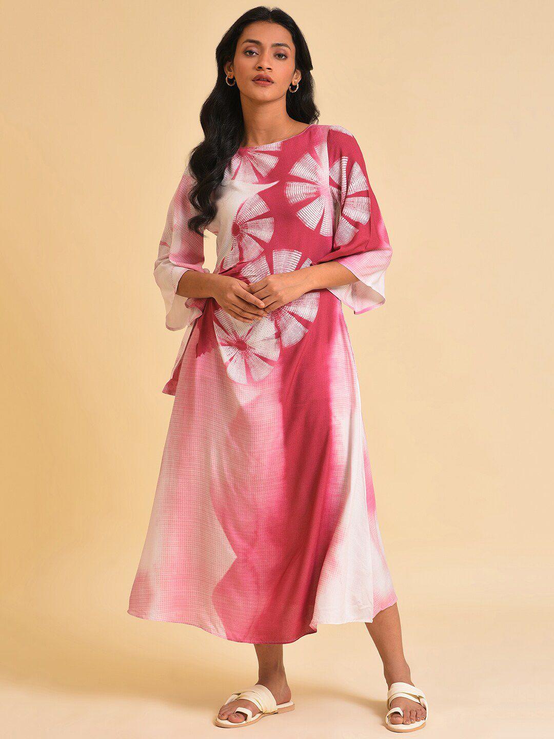 w-pink-abstract-printed-a-line-midi-dress