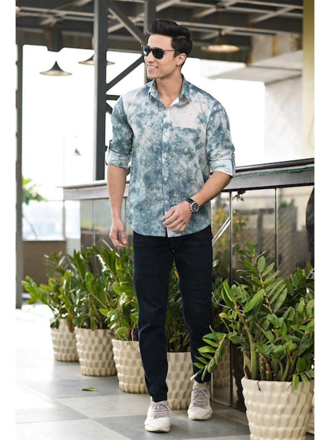 hatheli-spread-collar-opaque-printed-casual-shirt