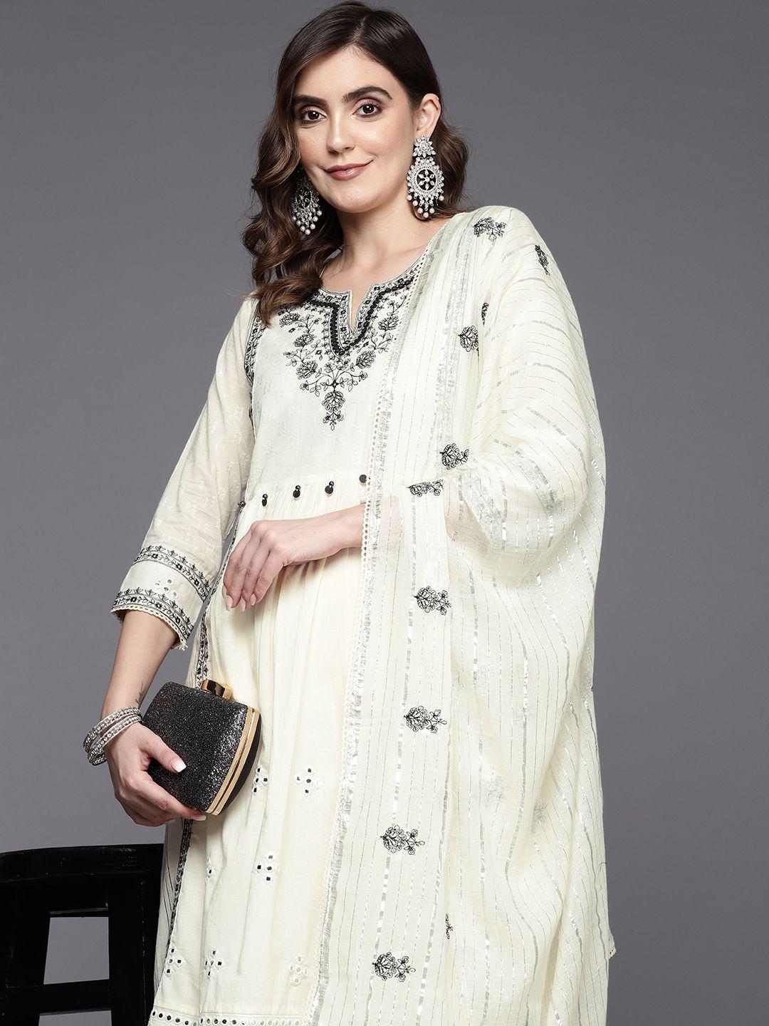 indo-era-women-ethnic-motifs-embroidered-thread-work-cotton-kurta-with-trousers-&-dupatta