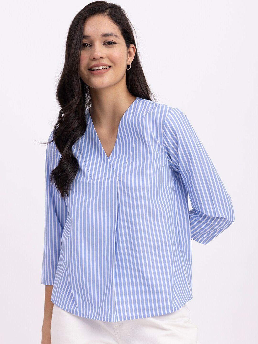 fablestreet-striped-v-neck-cotton-top