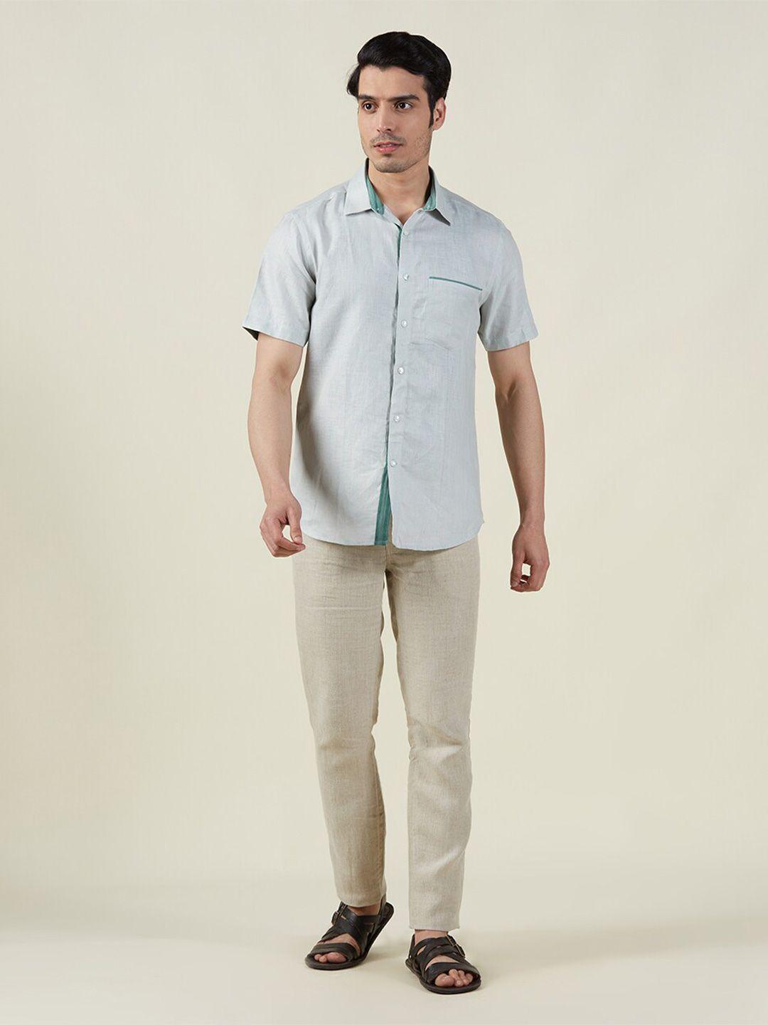 fabindia-slim-fit-short-sleeve-linen-casual-shirt