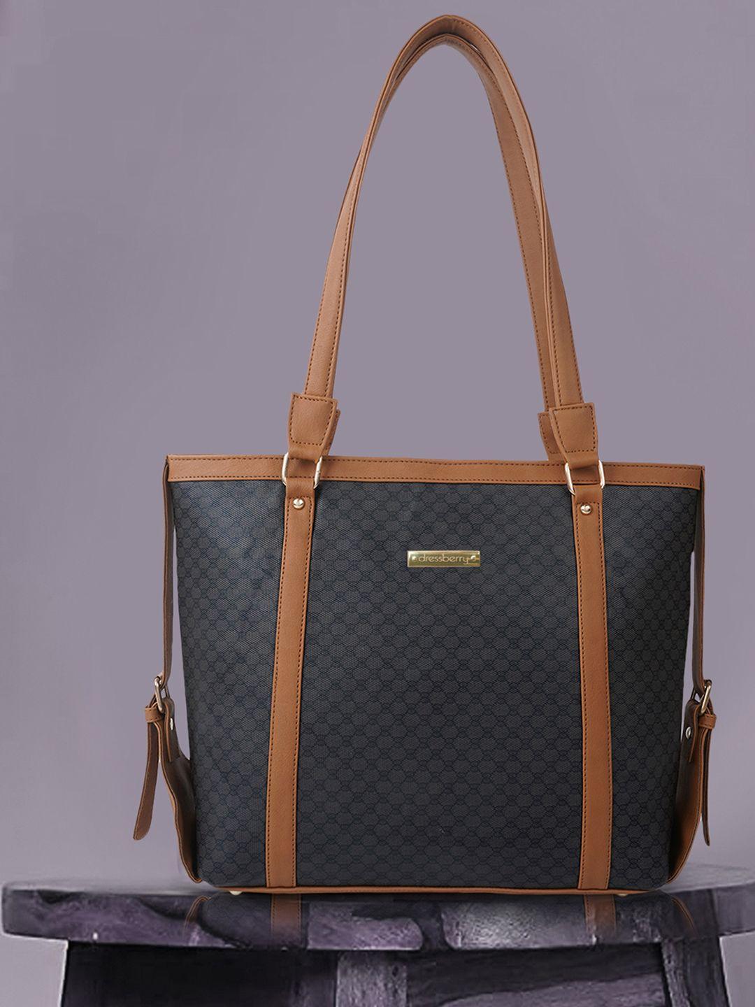 dressberry-black-&-brown-textured-oversized-structured-shoulder-bag