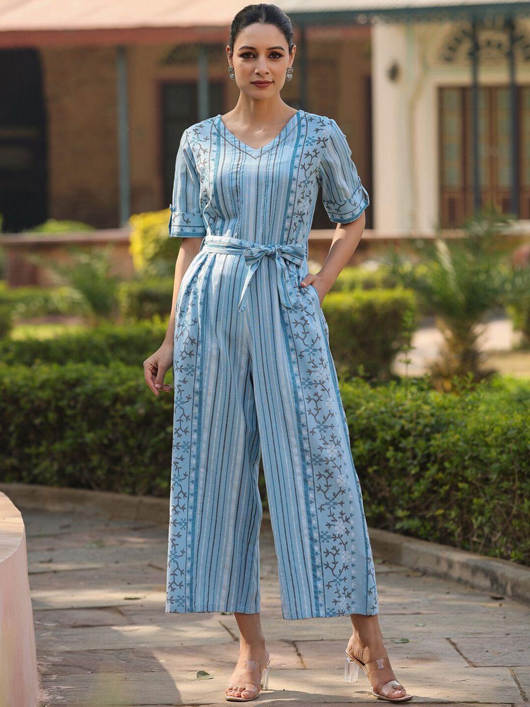juniper-blue-&-white-ethnic-motifs-printed-puff-sleeves-belted-basic-jumpsuit