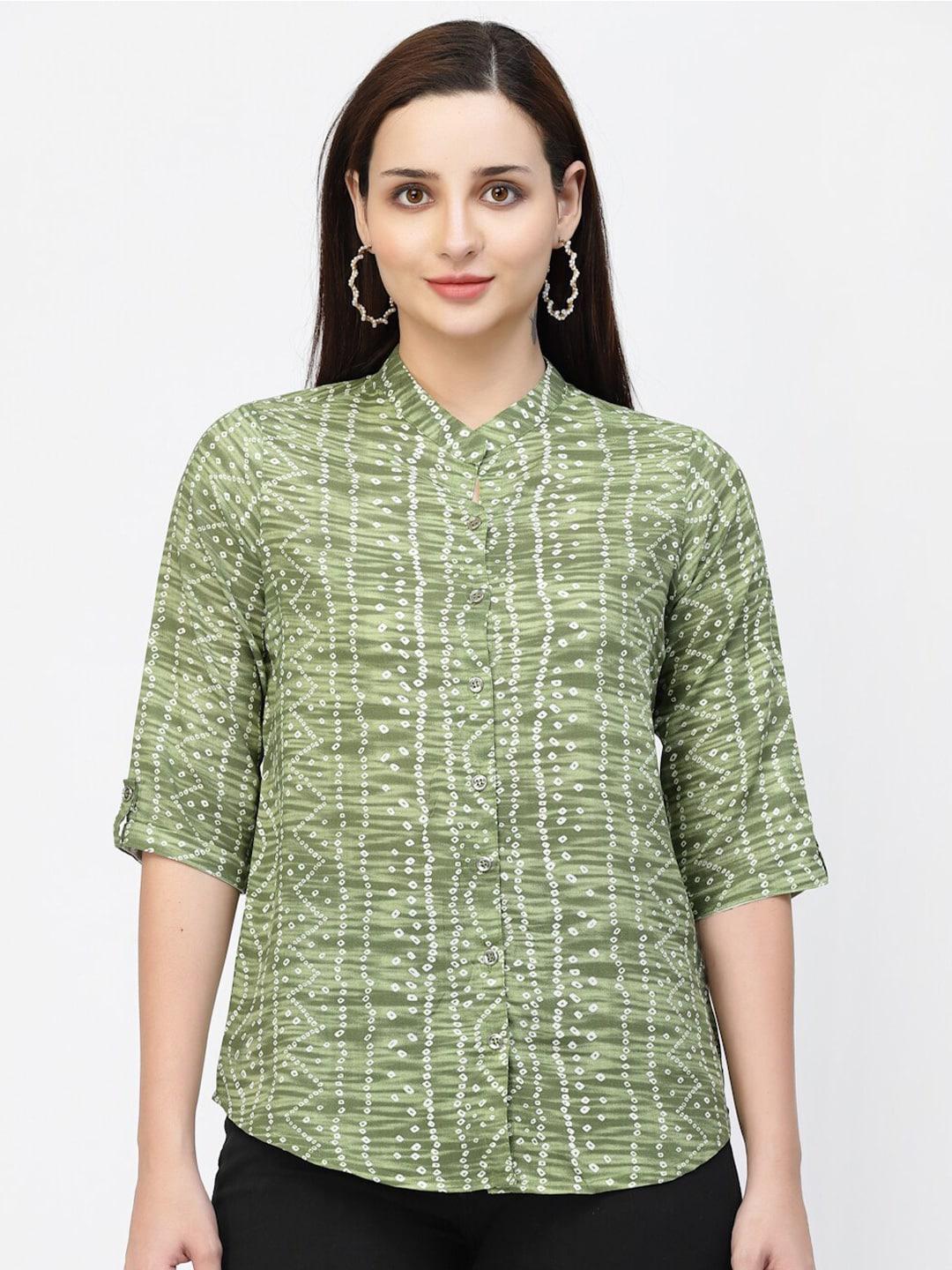 vastraa-fusion-bandhani-printed-mandarin-collar-shirt-style-top