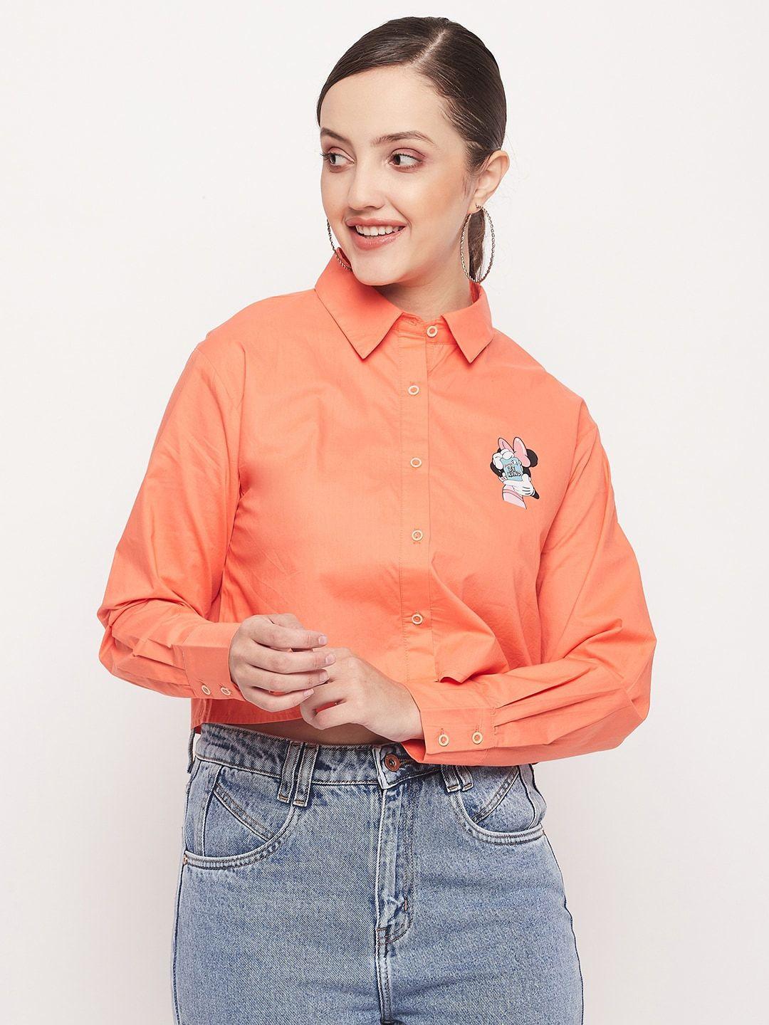 madame-women-orange-opaque-casual-shirt