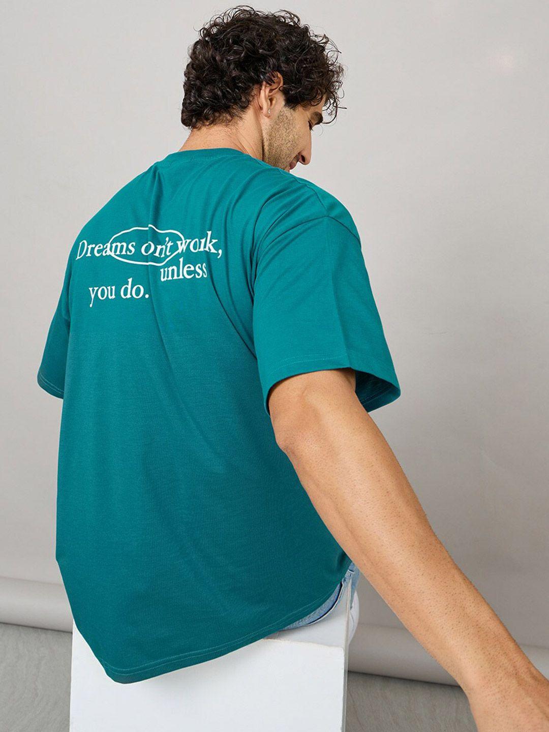 styli-men-teal-typography-printed-t-shirt