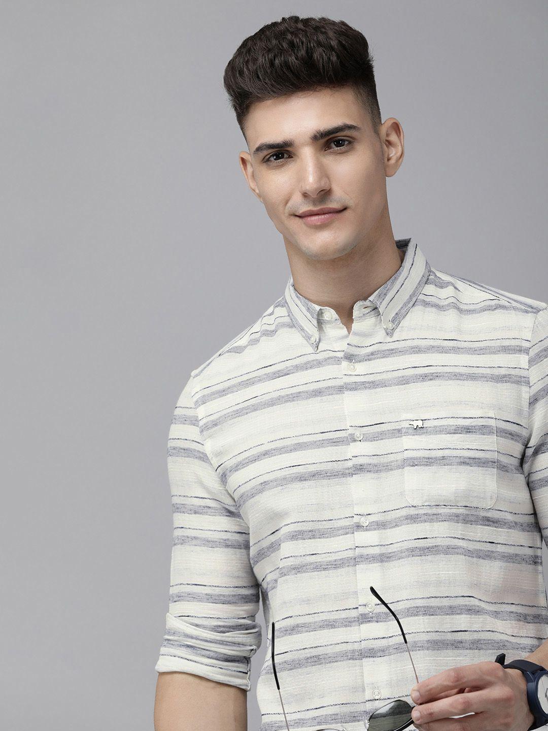 the-bear-house-men-off-white-slim-fit-horizontal-stripes-opaque-striped-casual-shirt
