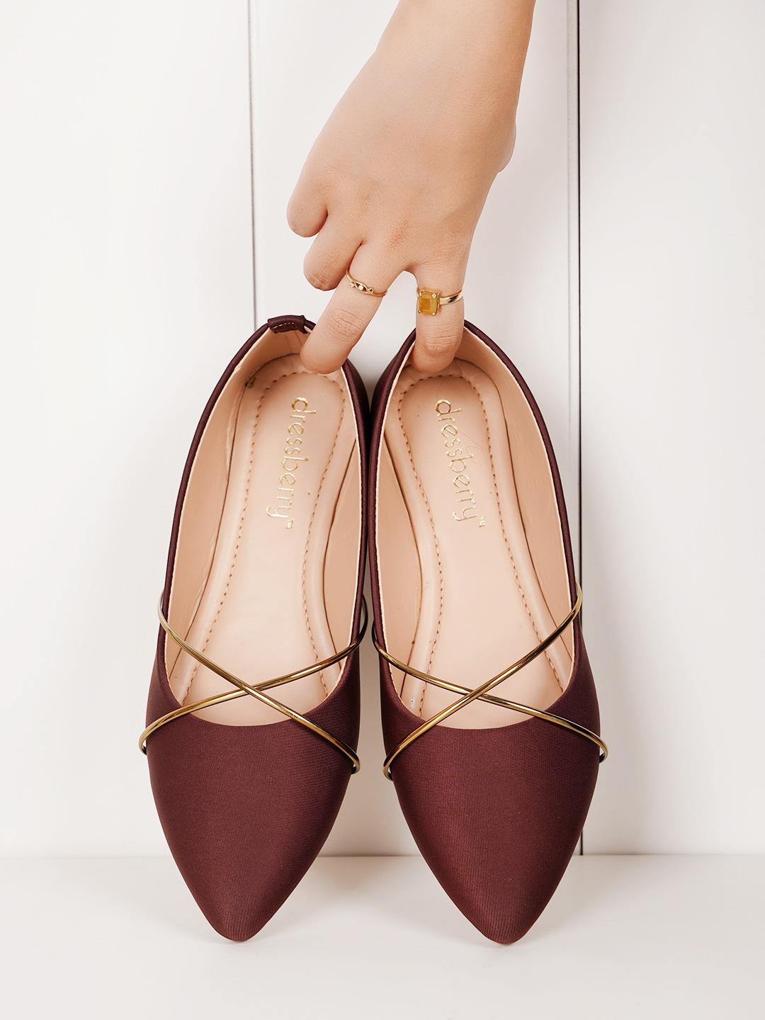dressberry-women-marron-&-gold-toned-pointed-toe-embellished-ballerinas