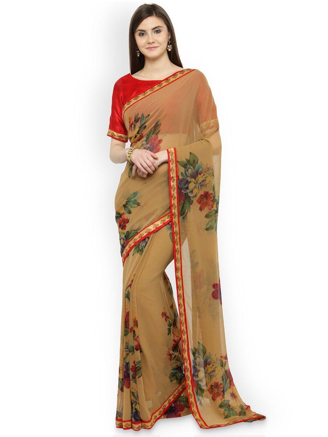 shaily-brown-&-red-floral-printed-pure-georgette-saree