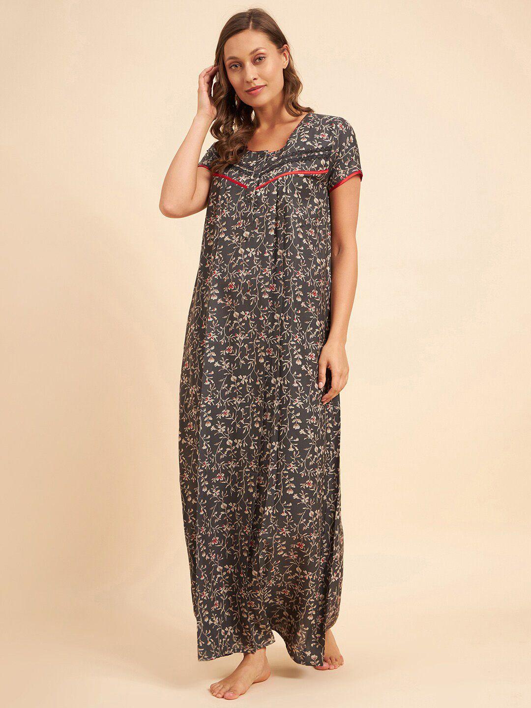 sweet-dreams-grey-&-white-floral-printed-maxi-nightdress