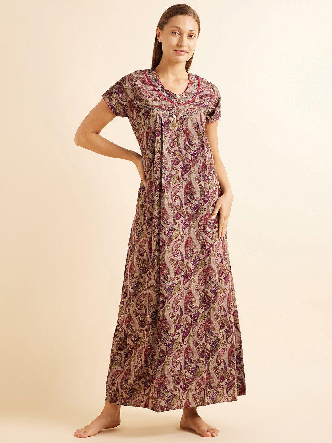 sweet-dreams-brown-&-purple-ethnic-motifs-printed-maxi-nightdress