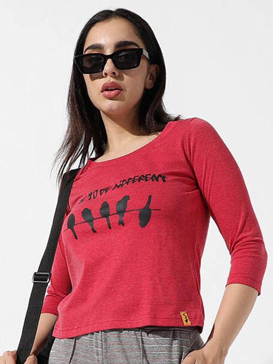 campus-sutra-red-typography-printed-cotton-t-shirt