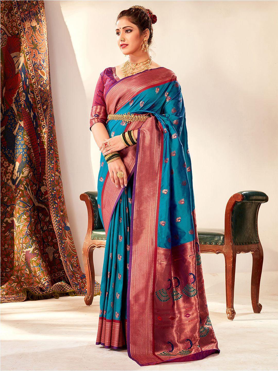 satrani-blue-&-maroon-ethnic-woven-design-zari-paithani-saree