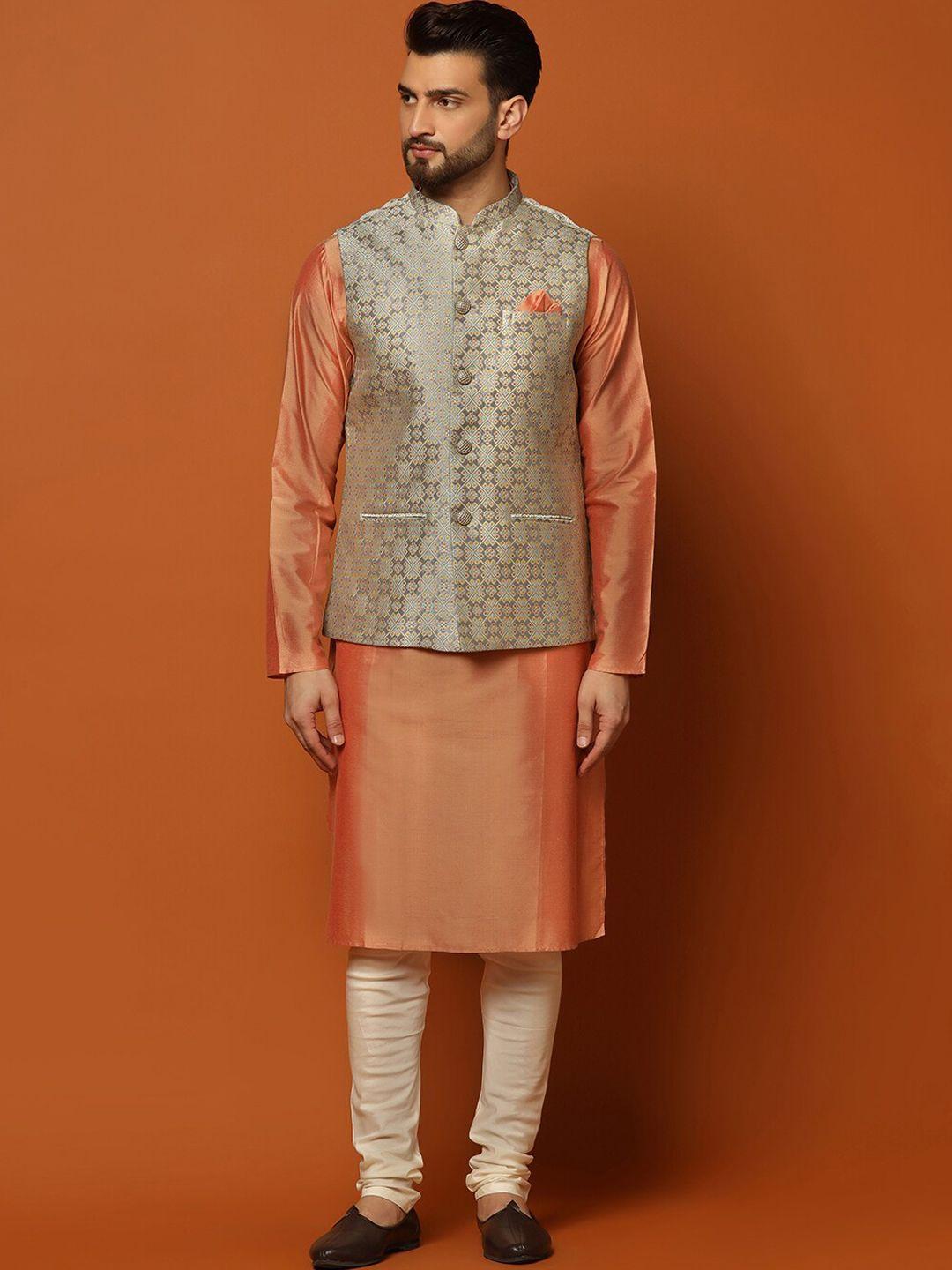 kisah-mandarin-collar-regular-kurta-with-churidar-&-woven-design-nehru-jacket
