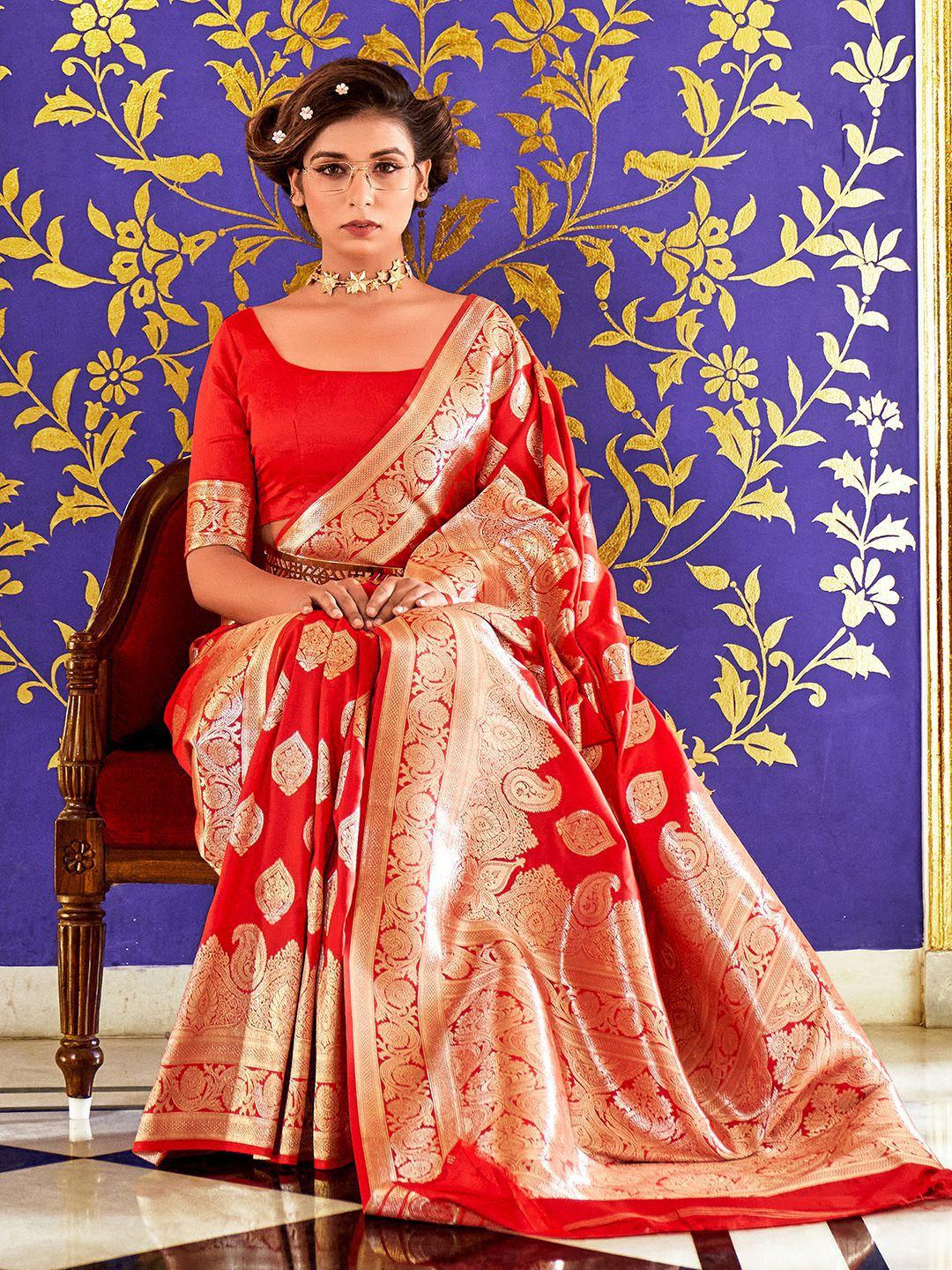 satrani-red-&-gold-toned-ethnic-motif-woven-design-pure-silk-banarasi-saree