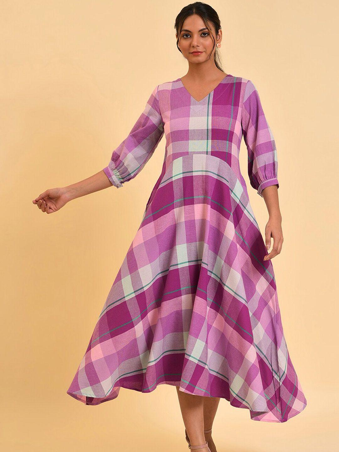 w-purple-checked-cotton-a-line-midi-dress