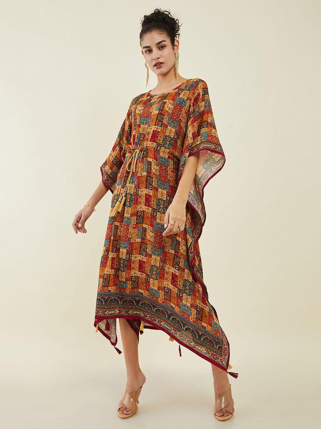 soch-beige-ethnic-motifs-printed-sequined-kaftan-midi-ethnic-dress
