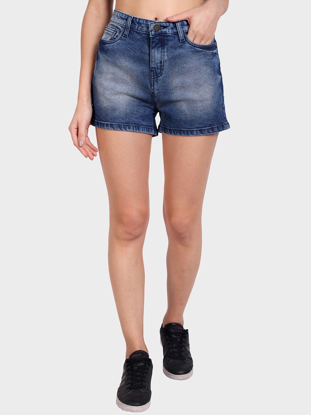 dressberry-women-navy-blue-washed-mid-rise-denim-shorts