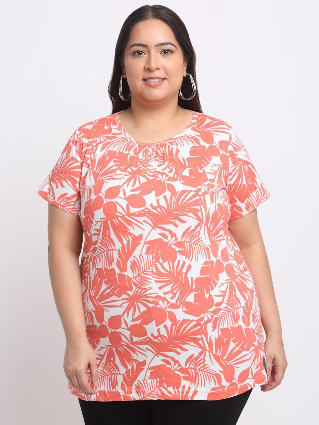 pluss-plus-size-coral-floral-printed-longline-cotton-t-shirt