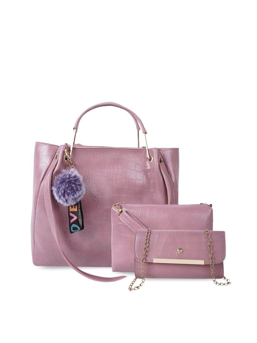 dressberry-pack-of-3-pink-&-gold-toned-textured-structured-handheld-bag-with-tasselled