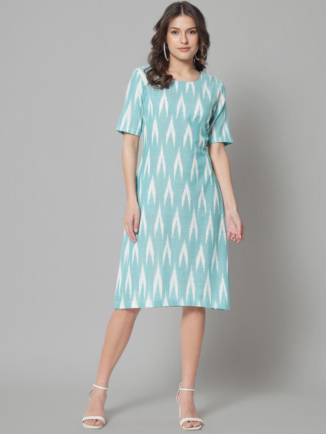 powersutra-ikat-printed-round-neck-cotton-a-line-dress