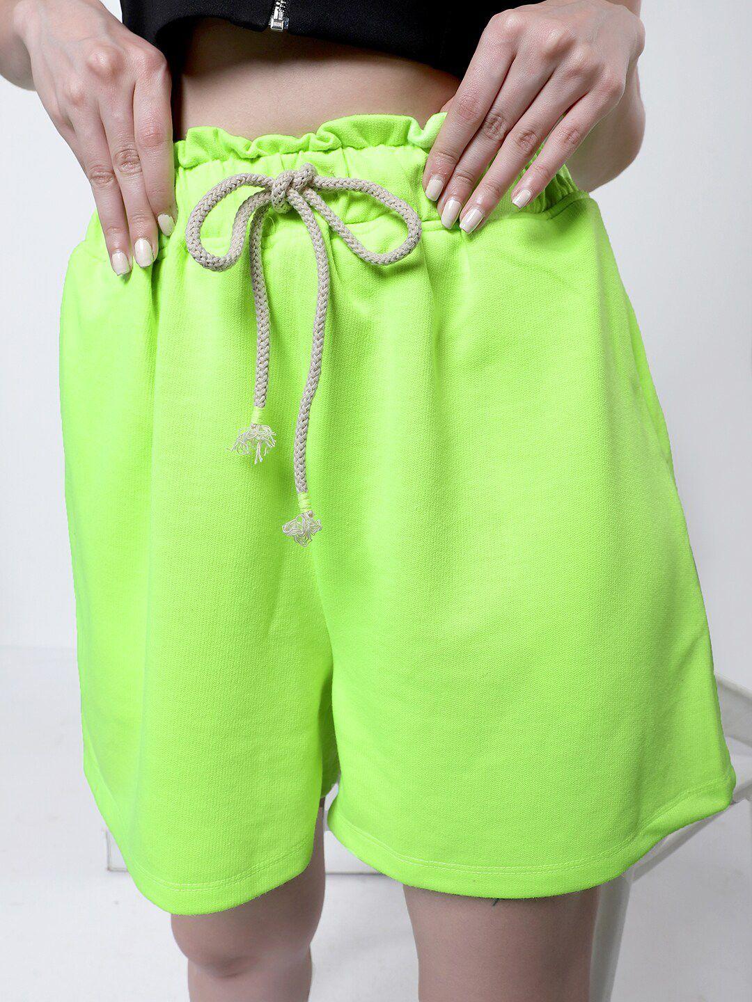 kassually-neon-green-women-high-rise-casual-pure-cotton-shorts