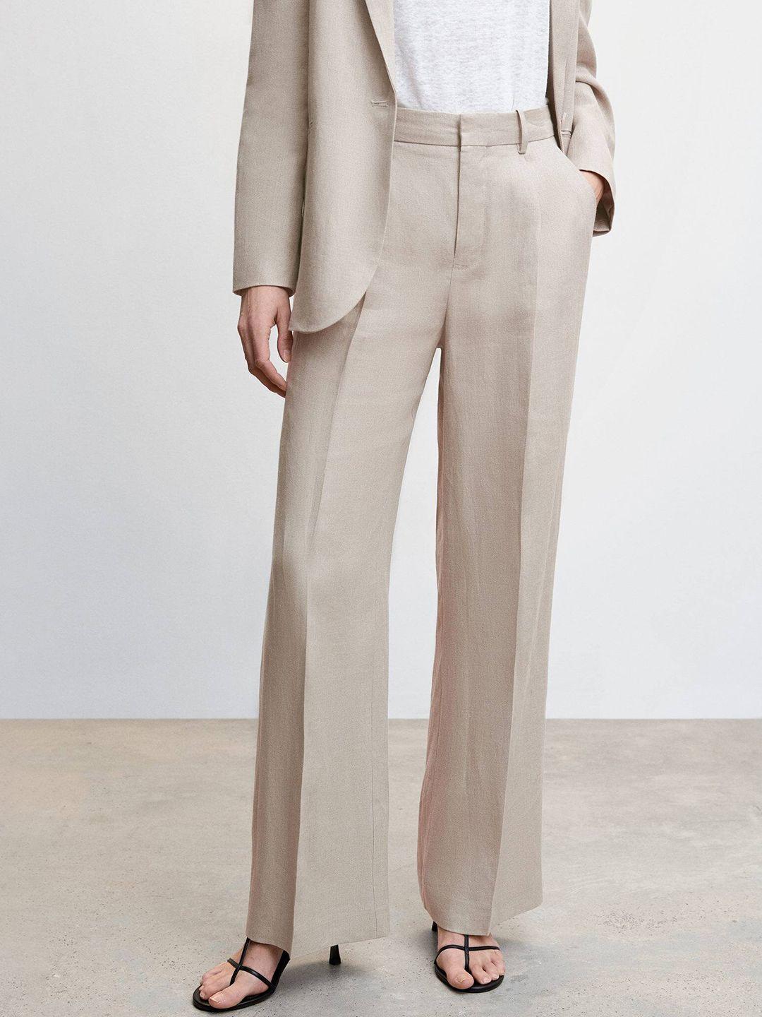 mango-women-straight-fit-pure-linen-pleated-trousers