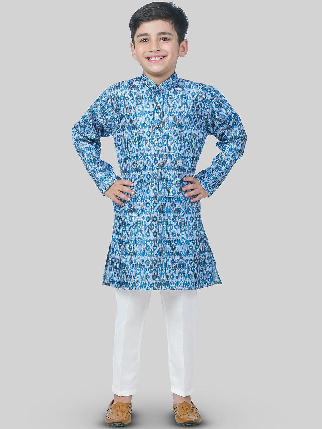 baesd-boys-blue-printed-regular-kurta-with-pyjamas