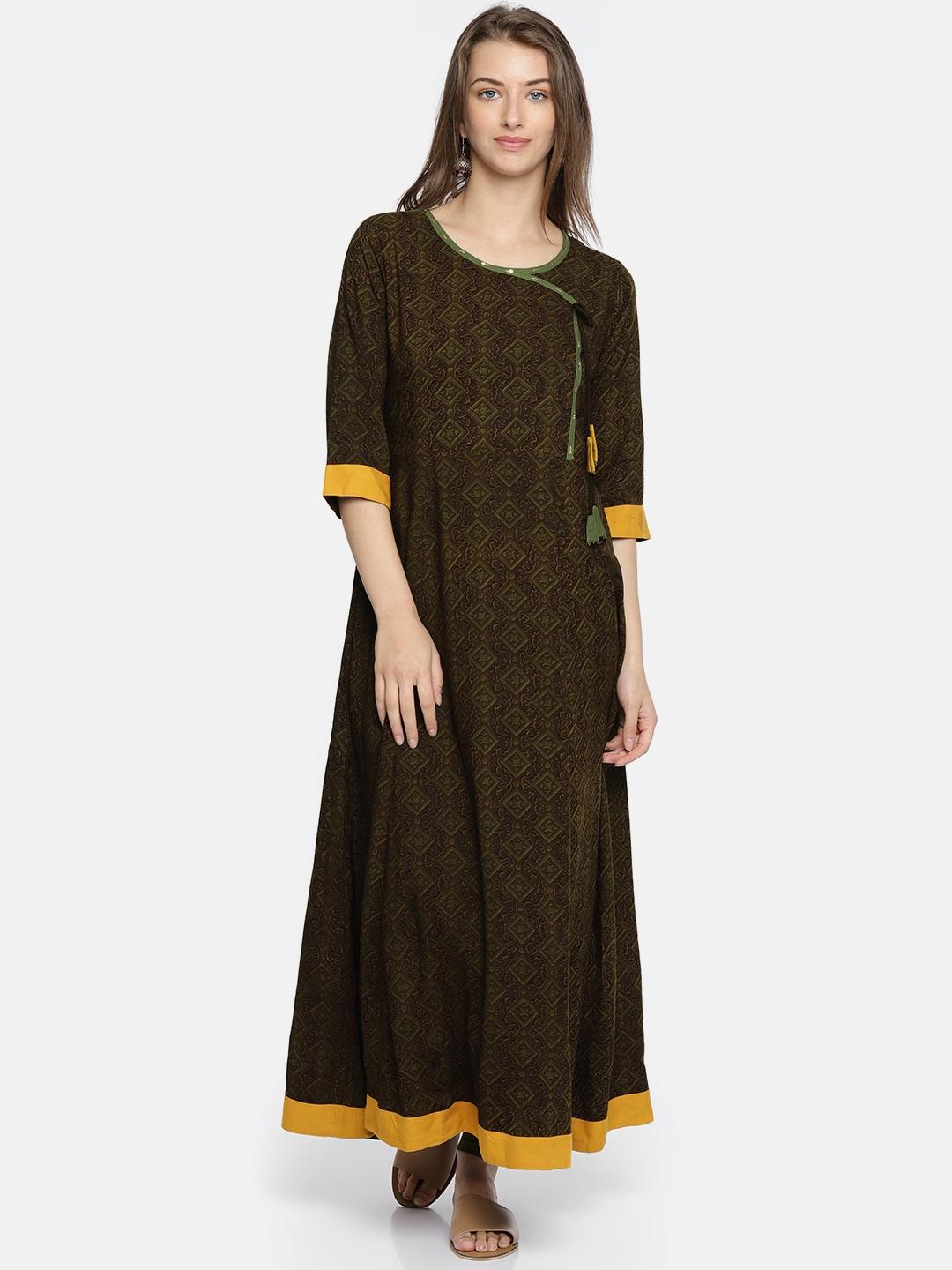 shree-women-brown-&-green-printed-maxi-dress