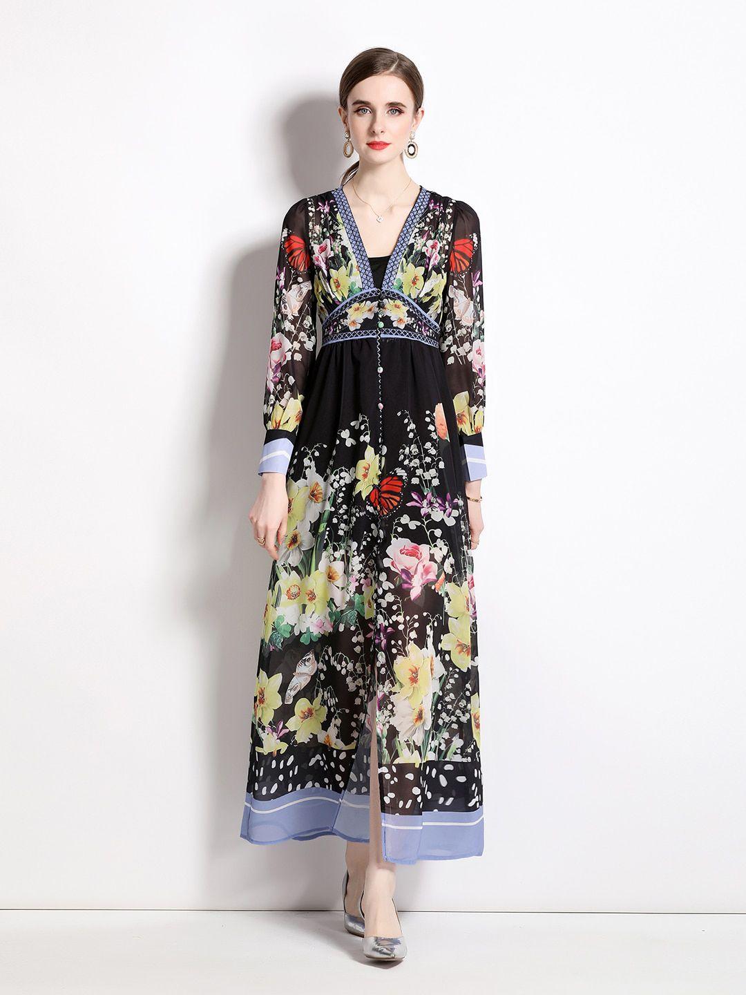 jc-collection-v-neck-cuffed-sleeves-floral-printed-maxi-dress