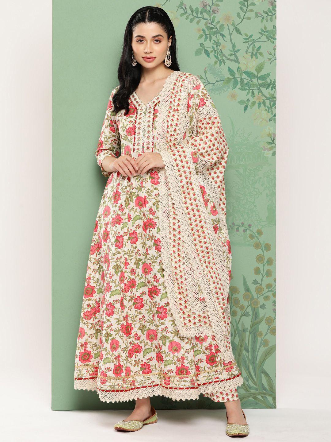 yufta-women-floral-printed-regular-pure-cotton-kurta-with-trousers-&-dupatta