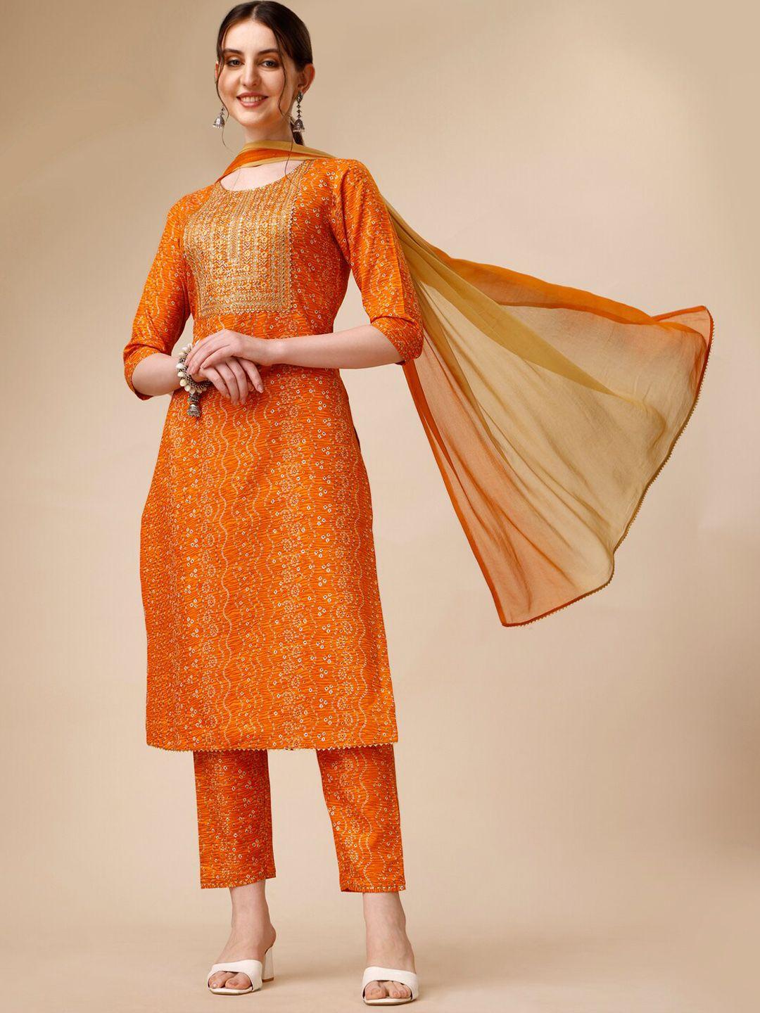 berrylicious-bandhani-printed-thre-work-straight-kurta-with-trousers-&-dupatta