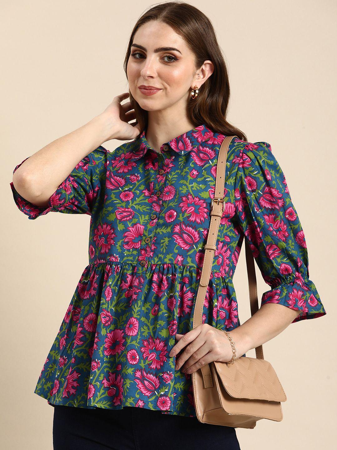 all-about-you-floral-print-puff-sleeve-pure-cotton-top