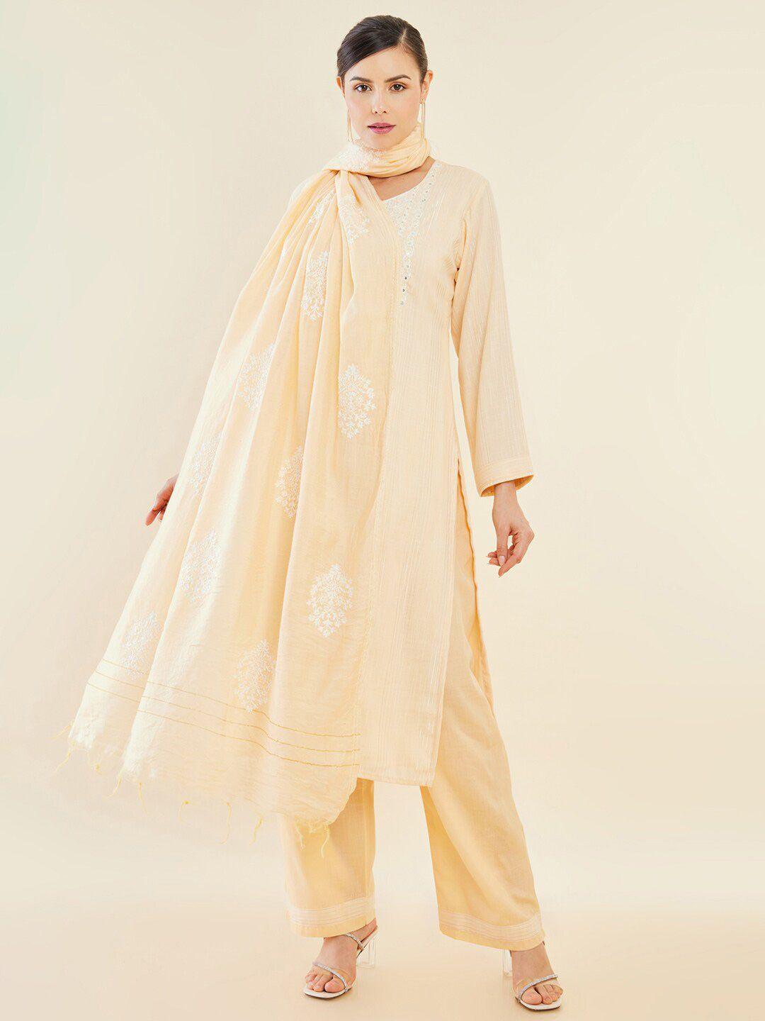 soch-peach-coloured-&-white-embroidered-pure-cotton-unstitched-dress-material