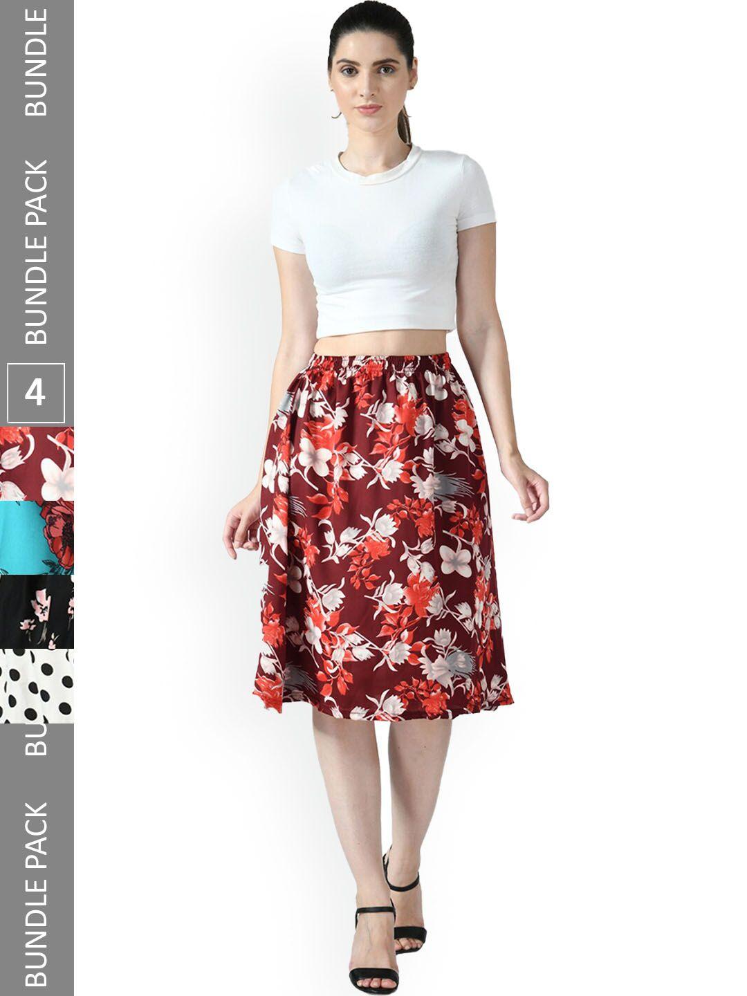 indiweaves-pack-of-4-floral-printed-flared-midi-skirts
