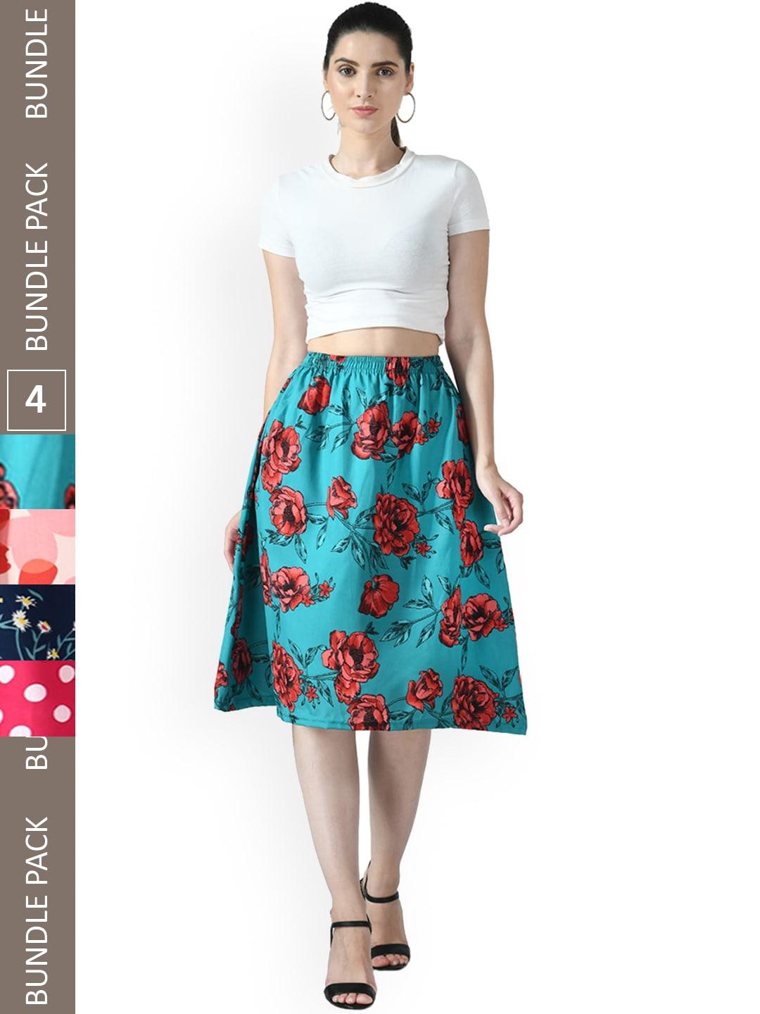 indiweaves-pack-of-4-floral-printed-flared-midi-skirts