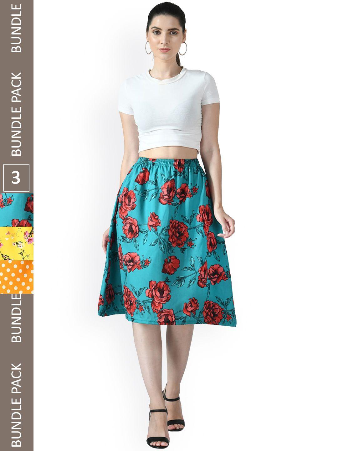 indiweaves-pack-of-3-floral-printed-flared-midi-skirts