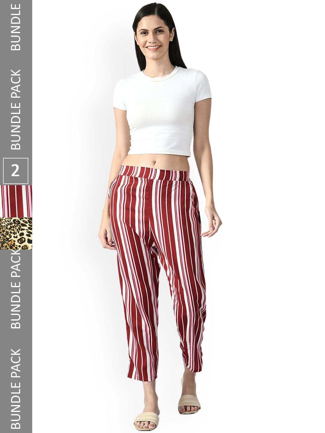 indiweaves-women-pack-of-2-relaxed-straight-leg-printed-straight-fit-high-rise-trousers