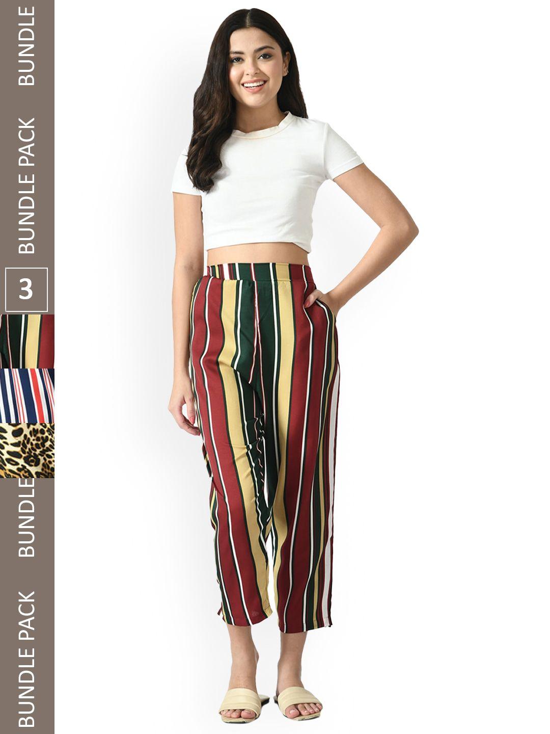 indiweaves-women-pack-of-3-relaxed-straight-leg-printed-straight-fit-high-rise-trousers