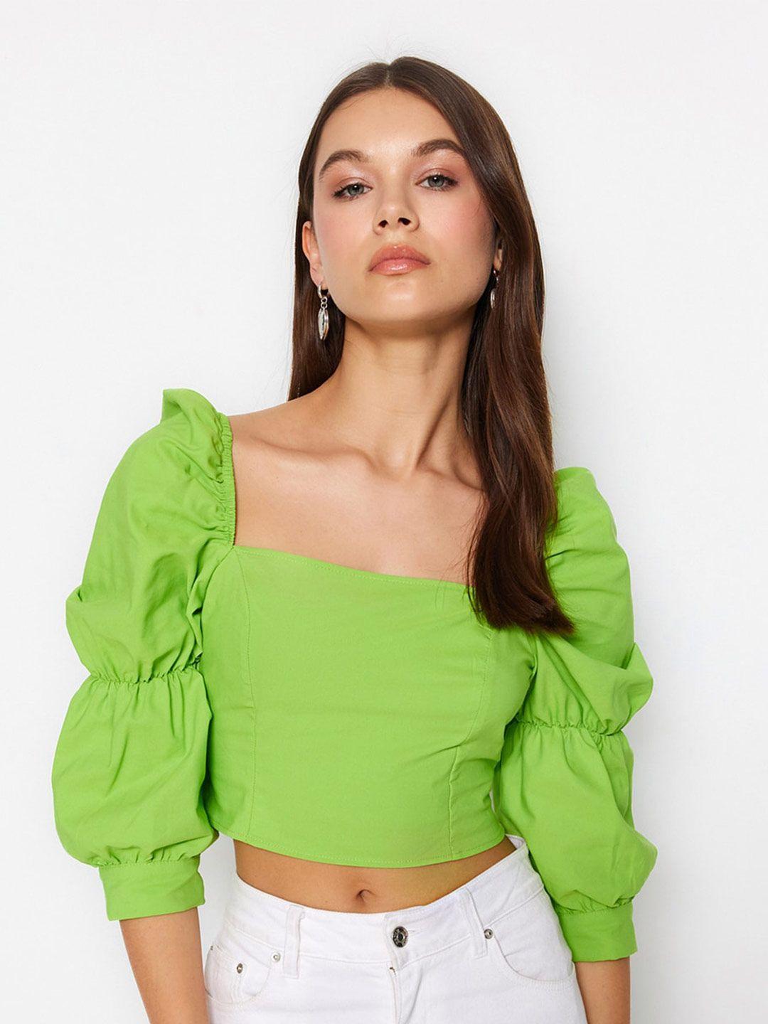 trendyol-square-neck-puff-sleeve-cotton-crop-top
