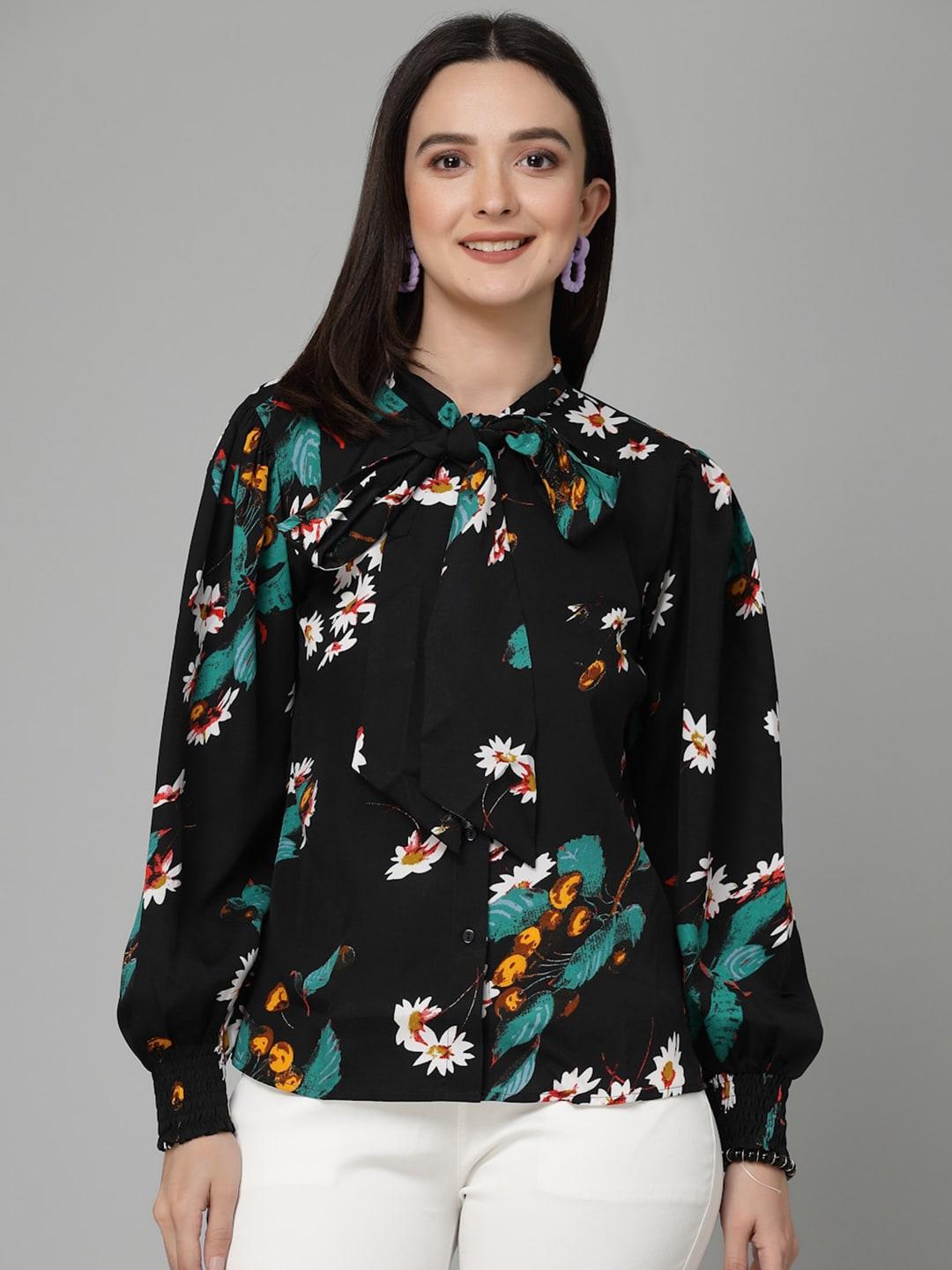 style-quotient-black-floral-printed-shirt-style-top