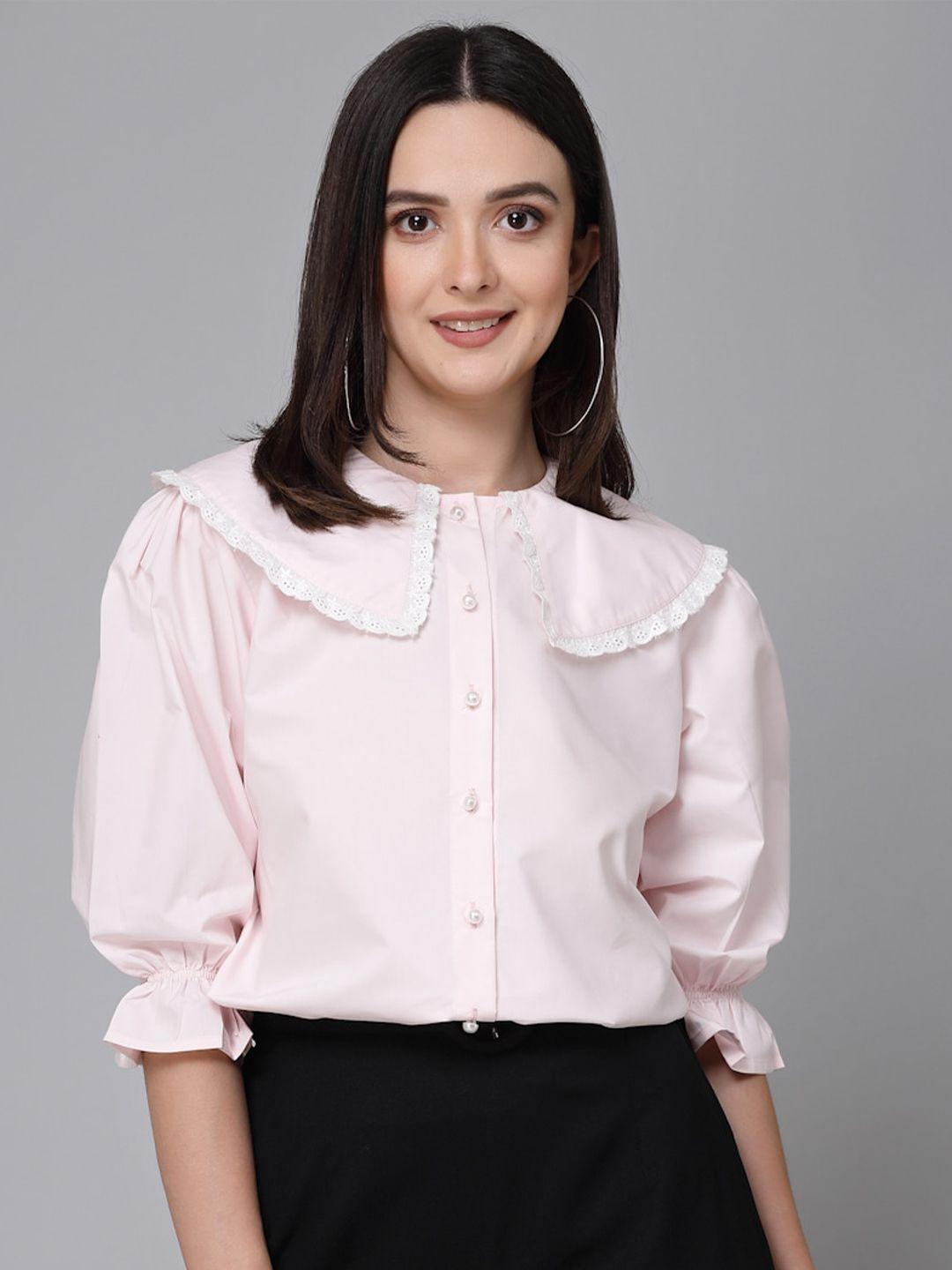 style-quotient-pink-puff-sleeves-shirt-style-top