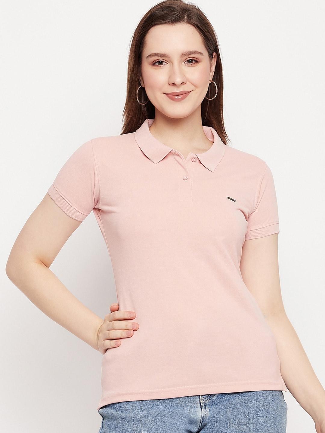 okane-women-pink-polo-collar-pockets-t-shirt
