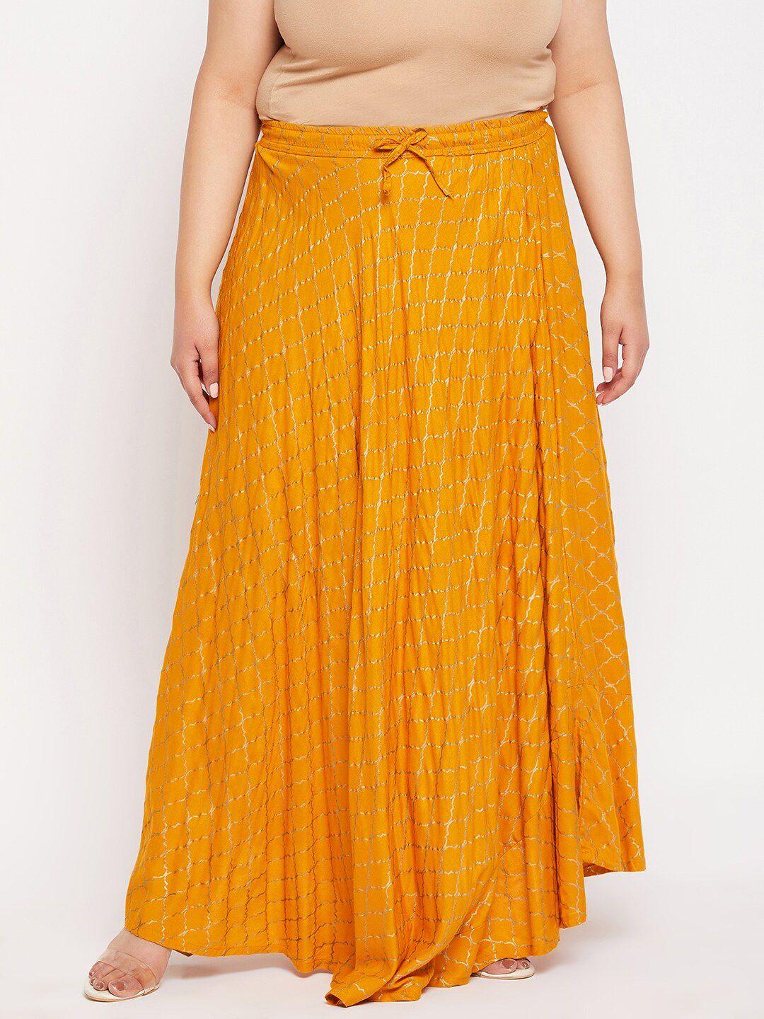 clora-creation-plus-plus-size-printed-flared-maxi-skirt