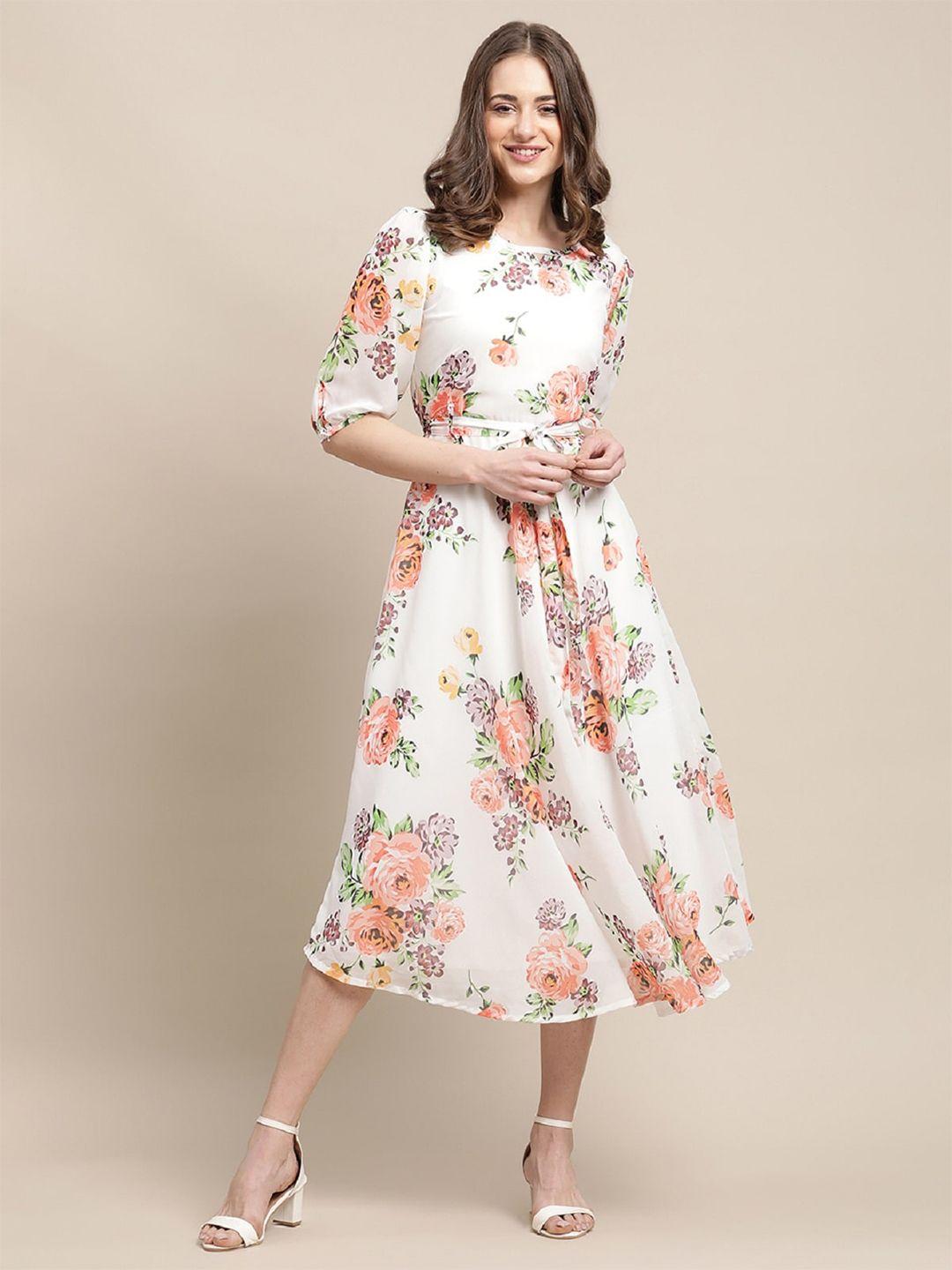 baesd-cream-coloured-floral-print-georgette-fit-&-flare-midi-dress