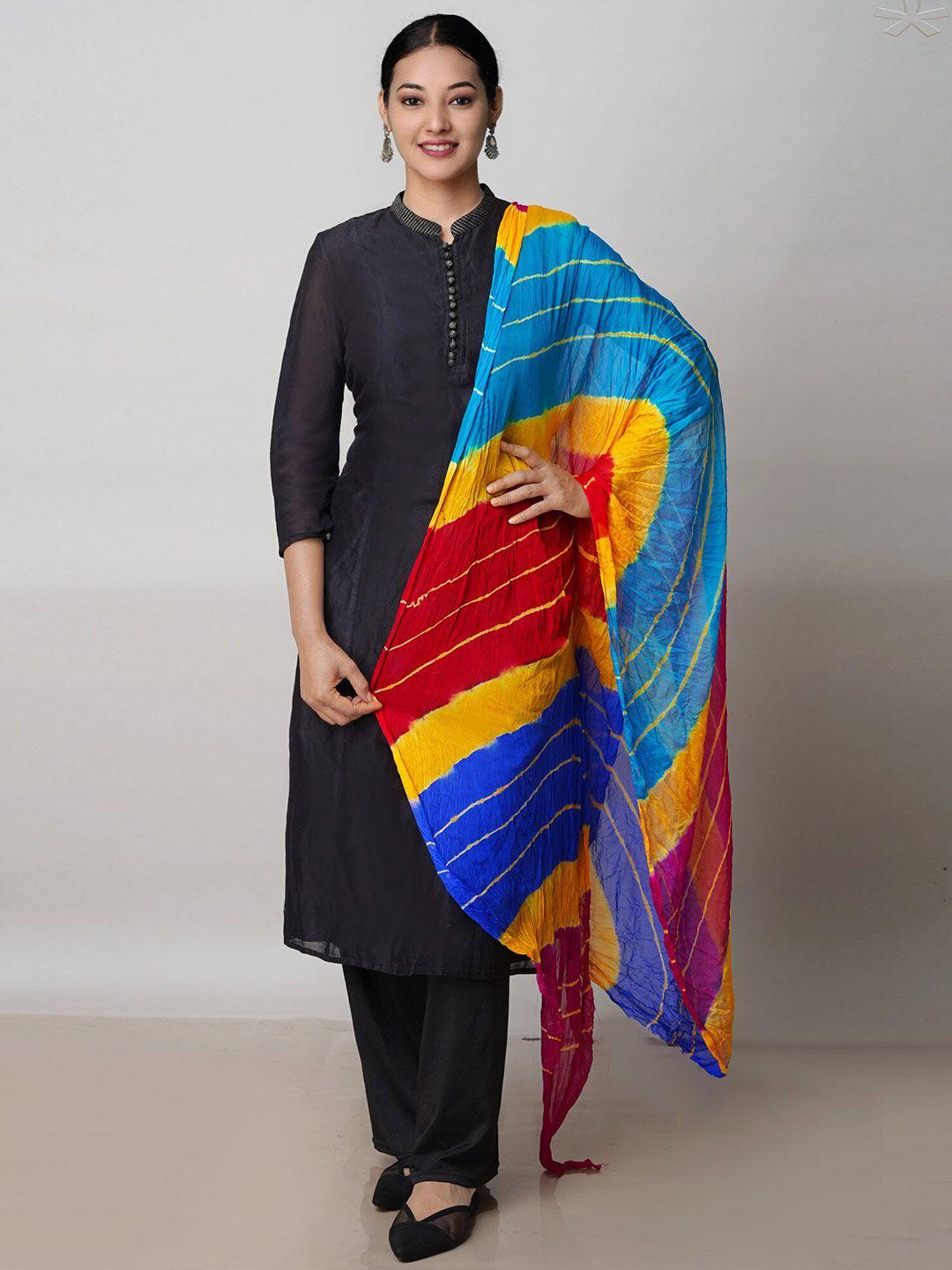 unnati-silks-blue-&-yellow-printed-bandhani-dupatta