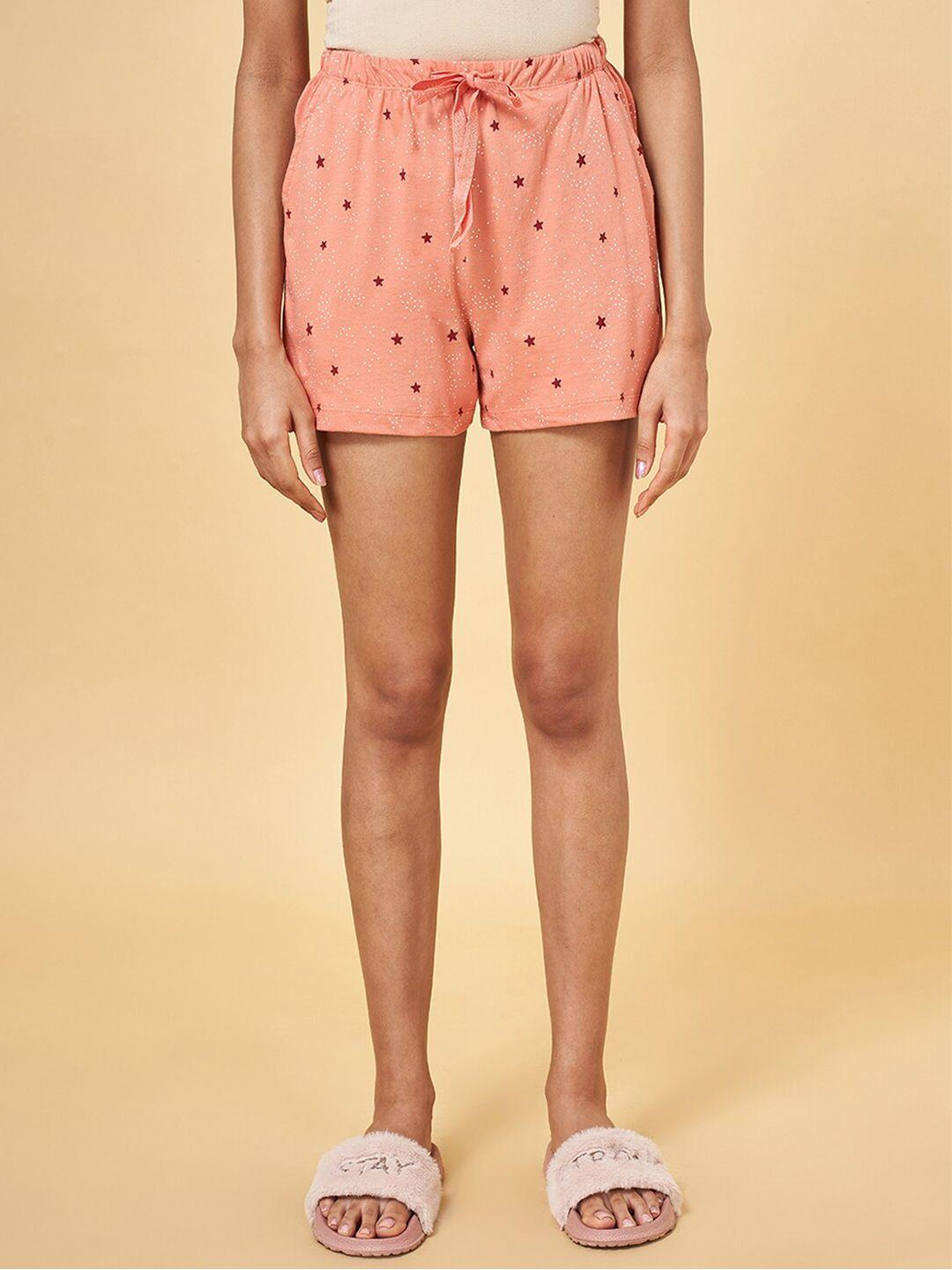dreamz-by-pantaloons-women-peach-coloured-&-red-printed-lounge-shorts