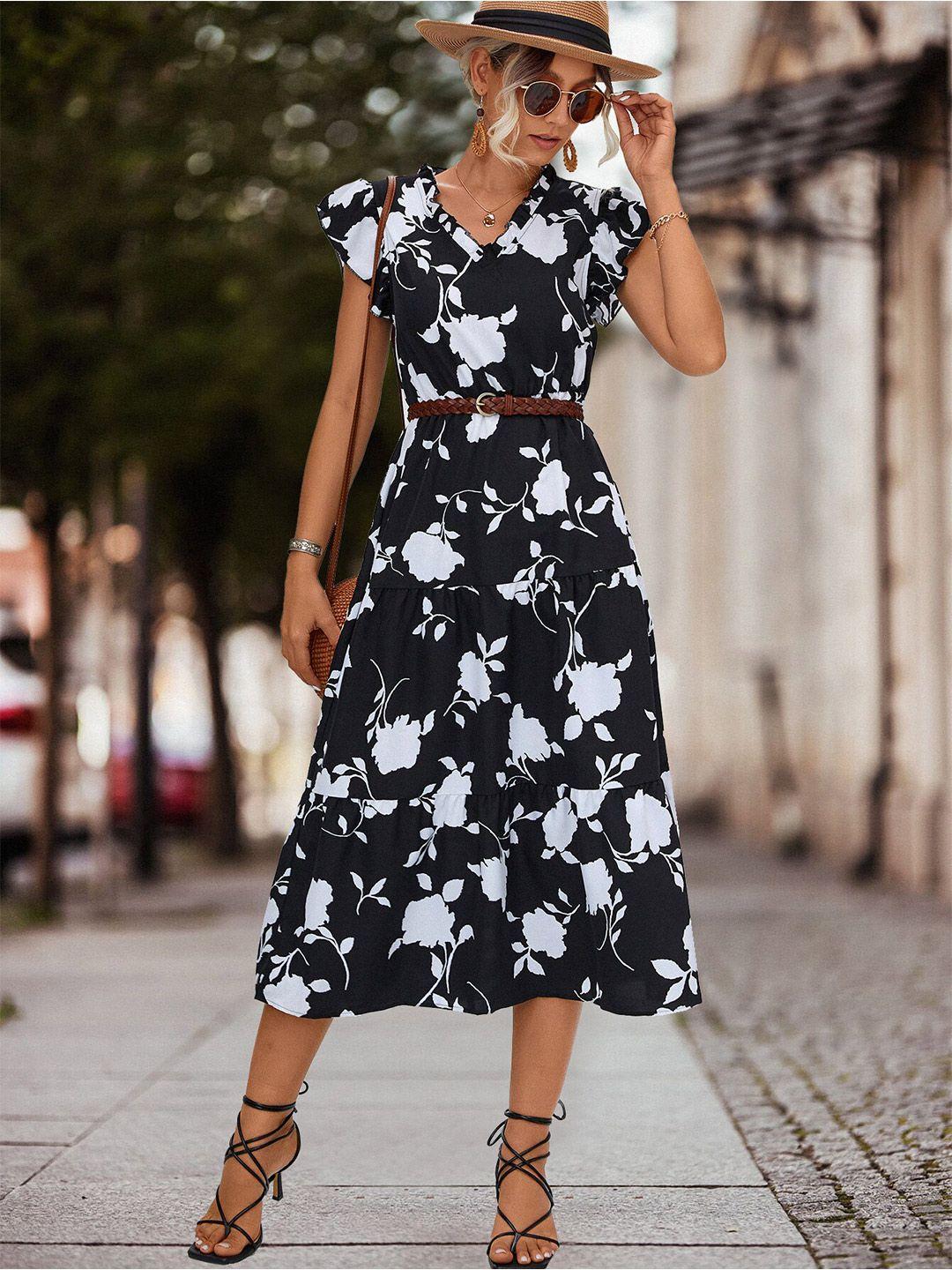 bostreet-black-floral-print-fit-&-flare-midi-dress